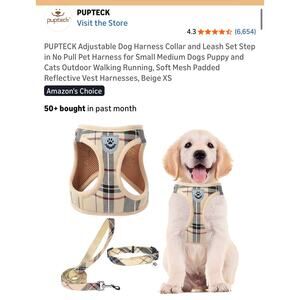 PUPTECK Adjustable Dog Harness Collar and Leash Set Step in No Pull Pet Harness